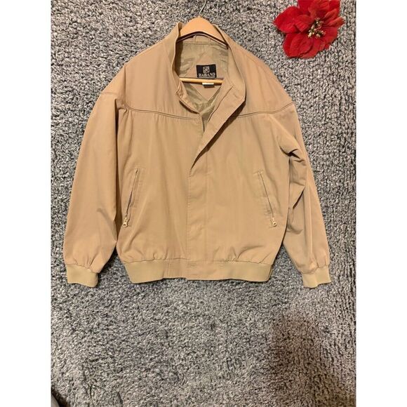 Haband Men's Bomber Jacket Size L Tan Lightweight Full Zip Casual Golf Jacket - Picture 2 of 8